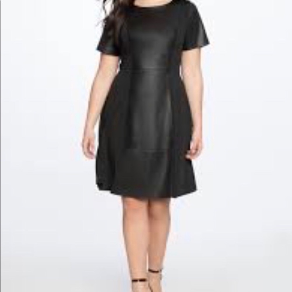 Eloquii Black Flared Dress with Faux Leather SZ 22